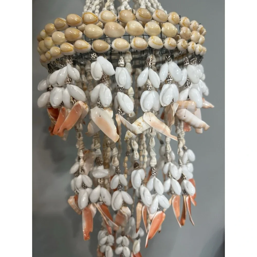 Vtg Boho Seashell Chandelier Coastal Tiered Home Decor Beach